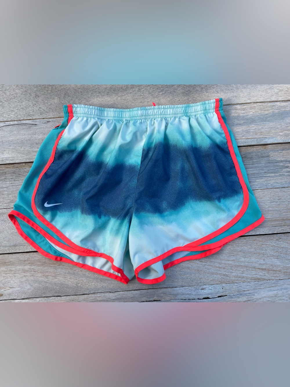 Nike Teal & Navy Running Shorts with Coral Drawstring